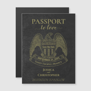 Invitation Magnétique Black Passport Destination Wedding Enregistrer la 
