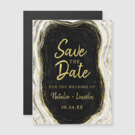 Invitation Magnétique Black White & Gold Geode Wedding Enregistrer la da