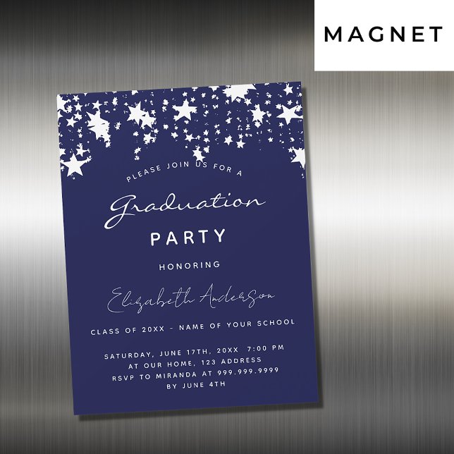 Invitation Magnétique Bleu bleu marine stars blanche Graduation party lu (Créateur téléchargé)