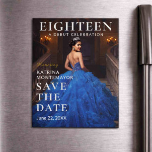 Invitation Magnétique Bleu Élégant 18 Magnétique Sauvegarder Date