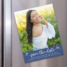 Invitation Magnétique Bleu Graduation Photo Enregistrer Date Script Coeu