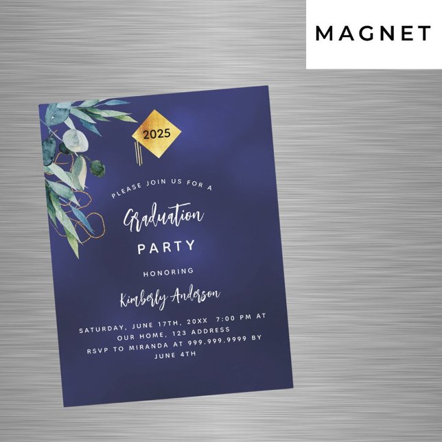 Invitation Magnétique Bleu marine de verdure fête de graduation de luxe  (Créateur téléchargé)