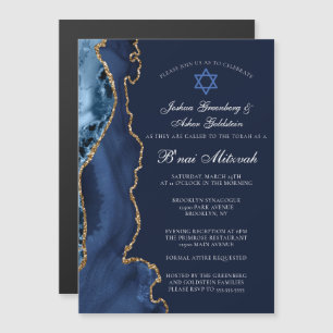 Invitation Magnétique Bleu marine or B'nai Mitzvah fête élégante