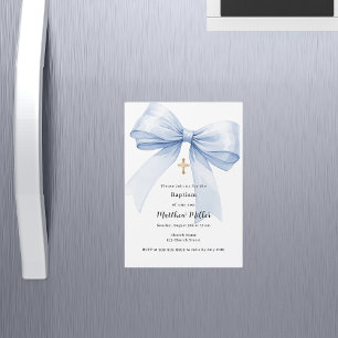 Invitation Magnétique Blue bow boy Baptême