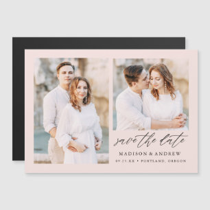 Invitation Magnétique Blush Elegant Script 2 Photo Save the Date