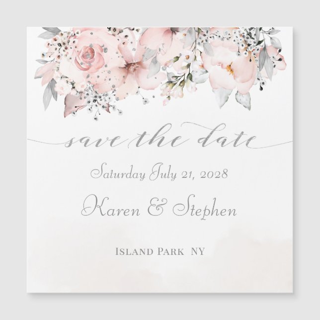 Invitation Magnétique Blush Peony Silver Eucalyptus Mariage Sauvez La Da (Devant)