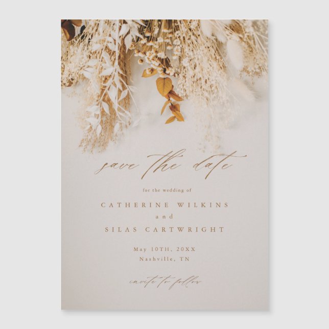 Invitation Magnétique Boho Automne Fleurs Mariage Enregistrer La Date (Devant)