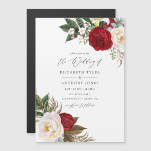 Invitation Magnétique Boho Bourgogne - Mariage Floral Marsala