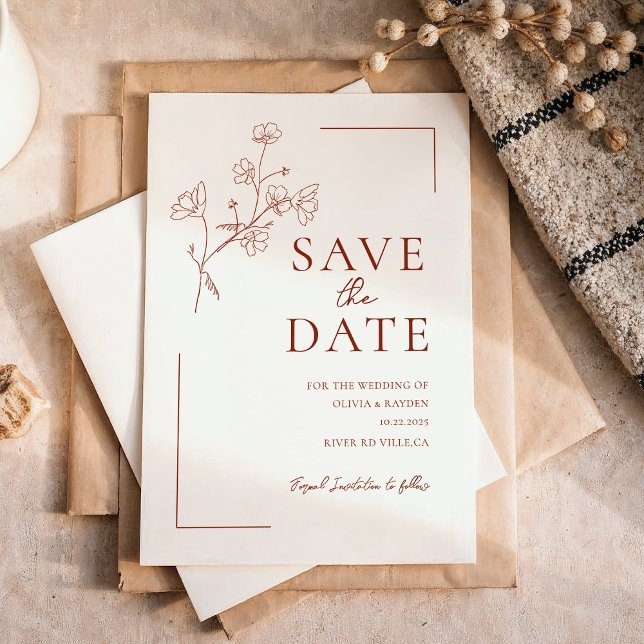 Invitation Magnétique Boho Terracotta Floral Wedding Enregistrer la date (Créateur téléchargé)