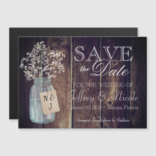 Invitation Magnétique Bois Rustic Country Barn Mariage date de sauvegard