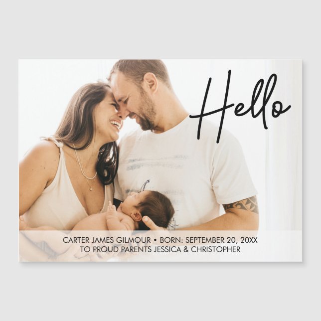 Invitation Magnétique Bonjour Nom du bébé Naissance Fier parents photo d (Devant)