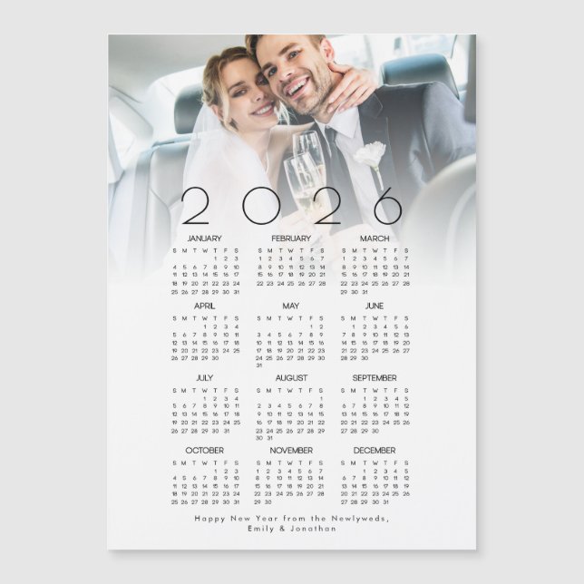 Invitation Magnétique Bonne année des nouveaux mariés 2026 Calendrier Ph (Devant)