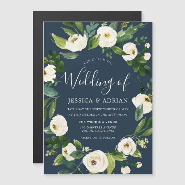 Invitation Magnétique Botanique Elegant Wreath Garden Mariage (Devant / Derrière)