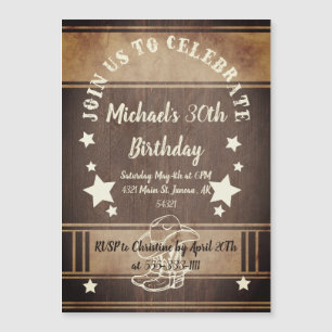 Invitation Magnétique Botte de cowboy et casquette avec invité d'anniver