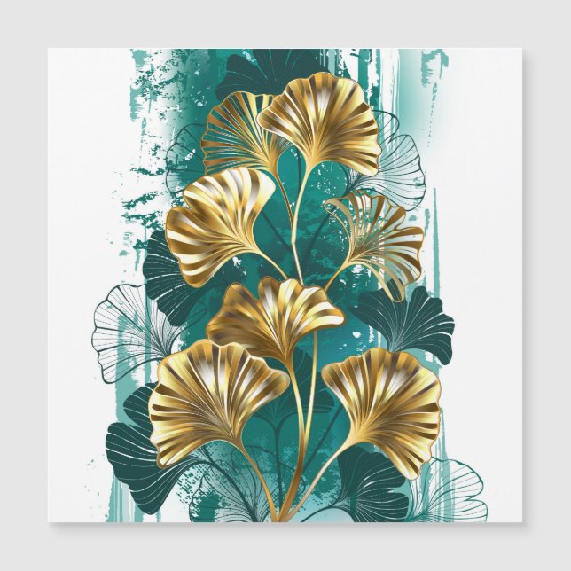 Invitation Magnétique Branche avec Feuilles d'or Ginko Biloba (Devant)