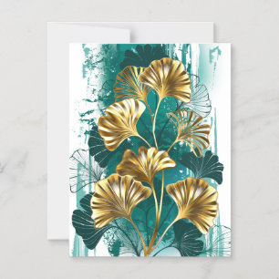 Invitation Magnétique Branche avec Feuilles d'or Ginko Biloba