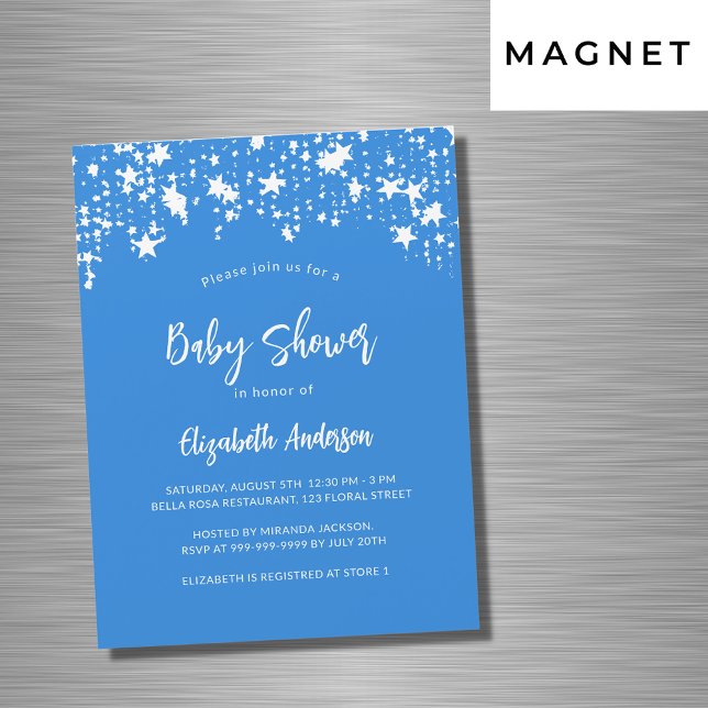 Invitation Magnétique Bright blue stars garçon baby shower de luxe (Créateur téléchargé)