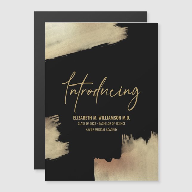 Invitation Magnétique Brosses Moderne Grad Gold Introduction Médicale (Devant / Derrière)