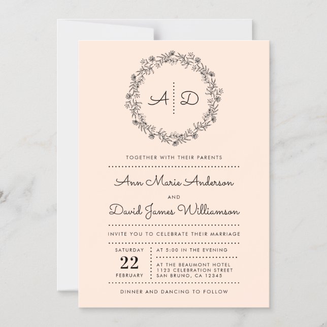 Invitation Magnétique Brouiller | Pays Floral Mariage de couronne (Recto)