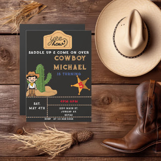 Invitation Magnétique Cactus Far West Garçon 5 Ans 