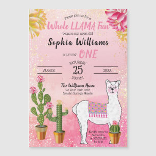 Invitation Magnétique Cactus  Fête d'anniversaire de la toute Llama Fun 