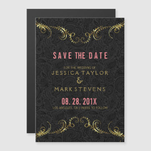 Invitation Magnétique Cadre Floral Noir Et Or