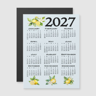 Invitation Magnétique Calendrier 2027 de style italien Citrons Fond bleu