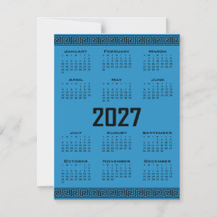 Invitation Magnétique Calendrier 2027, Frise grecque, Noir sur bleu cosm