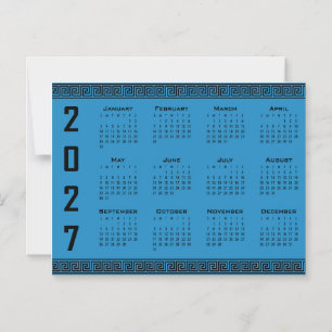 Invitation Magnétique Calendrier 2027, Frise grecque, Noir sur bleu cosm