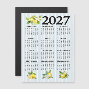 Invitation Magnétique Calendrier 2027 Style Italien Citrons Rayures Bleu