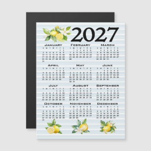 Invitation Magnétique Calendrier 2027 Style Italien Citrons Rayures Bleu