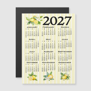 Invitation Magnétique Calendrier 2027 Style Italien Citrons Rayures Jaun
