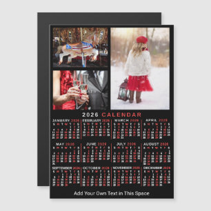 Invitation Magnétique Calendrier annuel 2026 noir rouge photo personnali