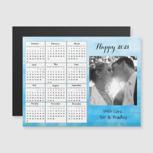 Invitation Magnétique Calendrier Mini 2021 Dégradé Bleu Photo de Mariage