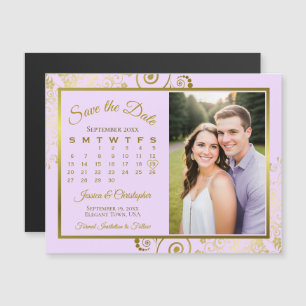 Invitation Magnétique Calendrier photo violet lilas or aimanté pour enre