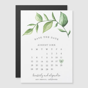 Invitation Magnétique Calendrier Rustique Verdure Enregistrer la Date
