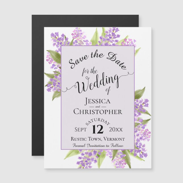 Invitation Magnétique Calligraphie Lilacs Lavender Wedding Enregistrer l (Devant / Derrière)