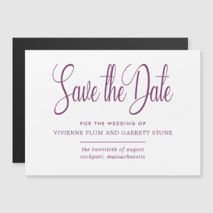 Invitation Magnétique Calligraphie prune et blanche Mariage Enregistrer