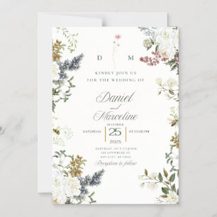 Invitation Magnétique Carton d'invitation de mariage aux fleurs blanches