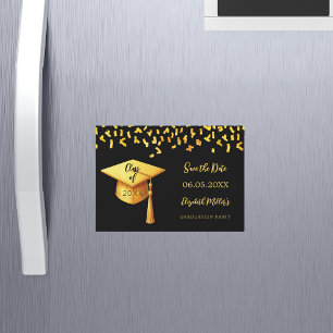 Invitation Magnétique Casquette d'or noir Parti de graduation Enregistre