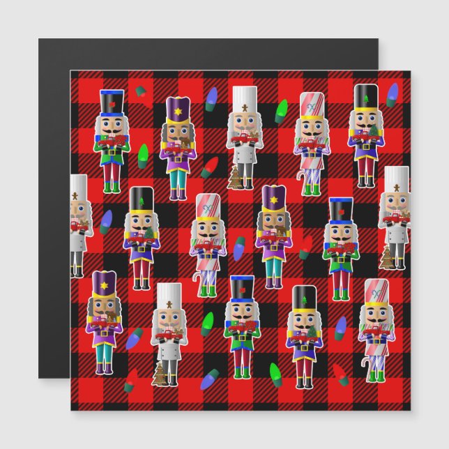 Invitation Magnétique Casse-noires avec petits camions rouges Noël (Devant / Derrière)