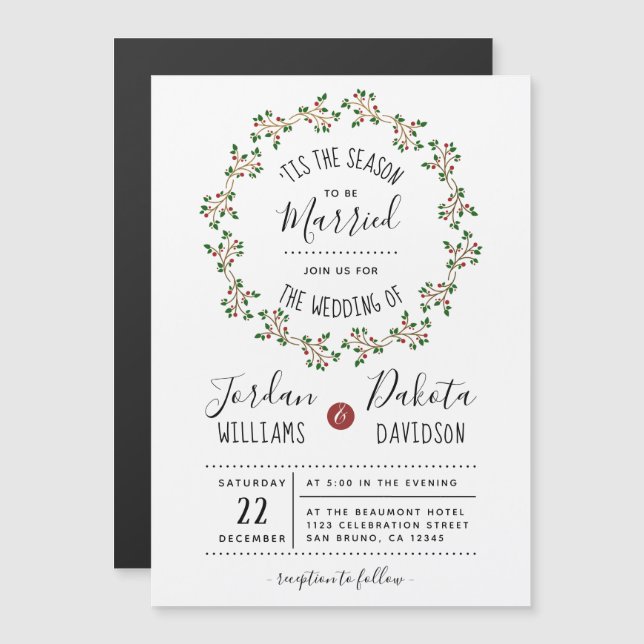 Invitation Magnétique C'Est La Saison | Mariage de Noël (Devant / Derrière)