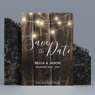 Invitation Magnétique Chaîne Rustique Bois Éclairage Mariage Enregistrer