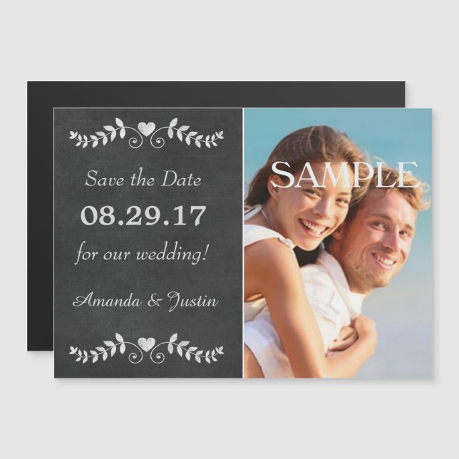 Invitation Magnétique Chalkboard Heart Enregistrer le Mariage de date (Devant / Derrière)