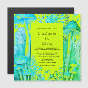 Invitation Magnétique Champignons Bois Lime Vert Turquoise Bleu Mariage