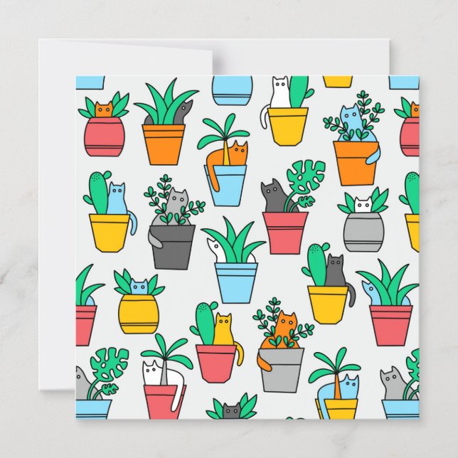 Invitation Magnétique Chats dans les pots à fleurs (Recto)