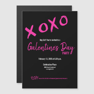 Invitation Magnétique Chic Black and Pink Galentine's Party XOXO élégant
