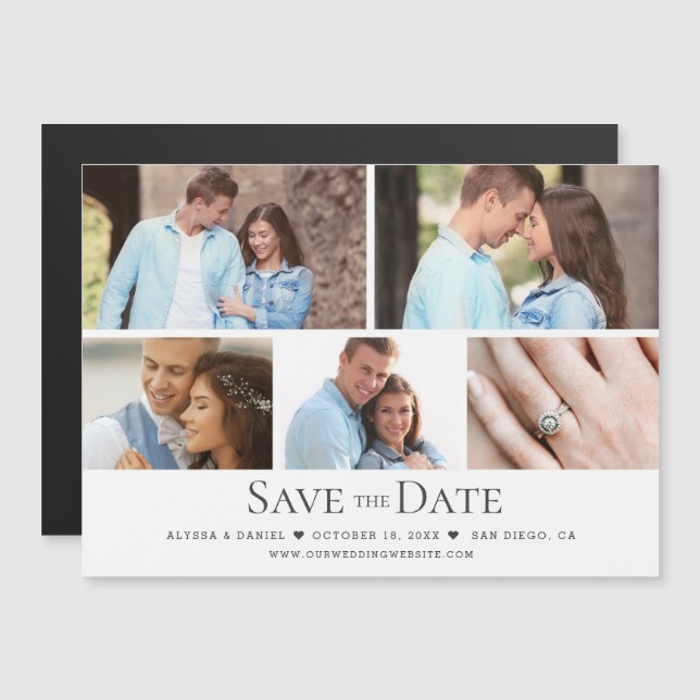 Invitation Magnétique Chic Photo Grid Wedding Enregistrer la date magnét (Devant / Derrière)