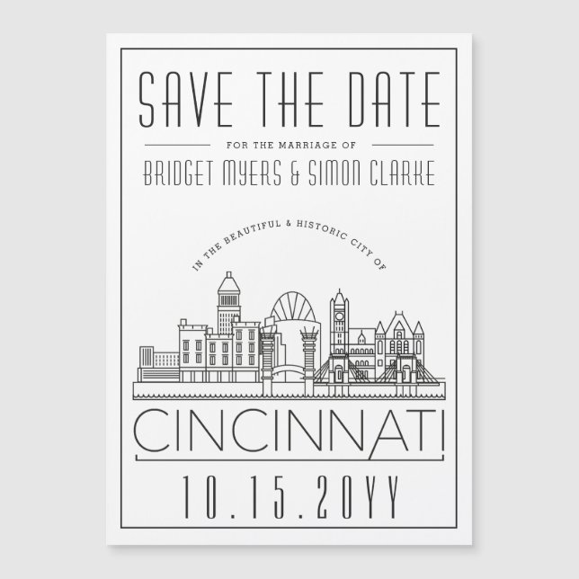 Invitation Magnétique Cincinnati Mariage Ciel stylisé Enregistrez la dat (Devant)