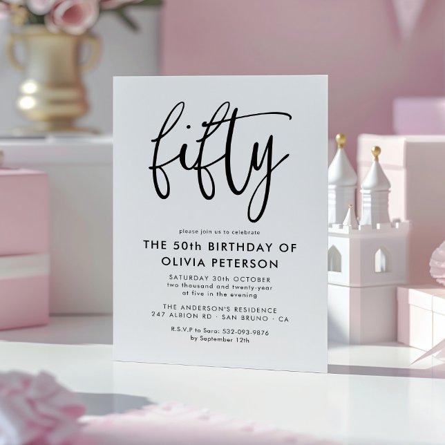 Invitation Magnétique Cinquante | Fête d'anniversaire moderne 50e Noir & (Créateur téléchargé)